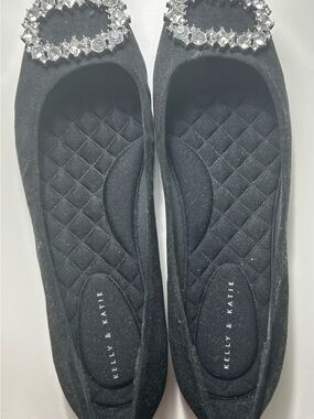 Kelly & Katie Black Jeweled Quilted Ballet Flats